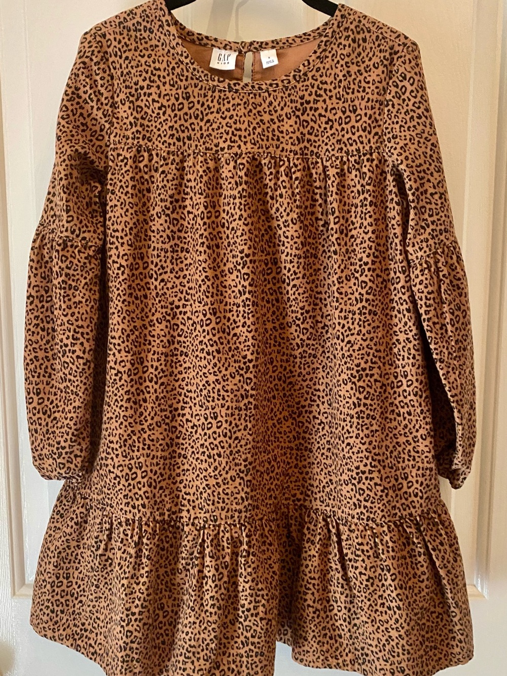 GAP Kids Corduroy Brown and Black Leopard-Print Long Sleeve Dress